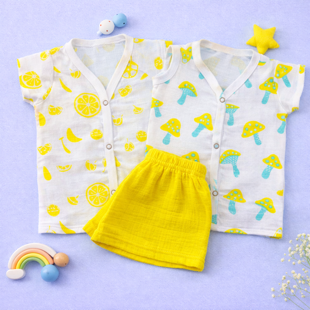 Two HalfSleeve Jablas+ 1 shorts - Lemon+Mushroom