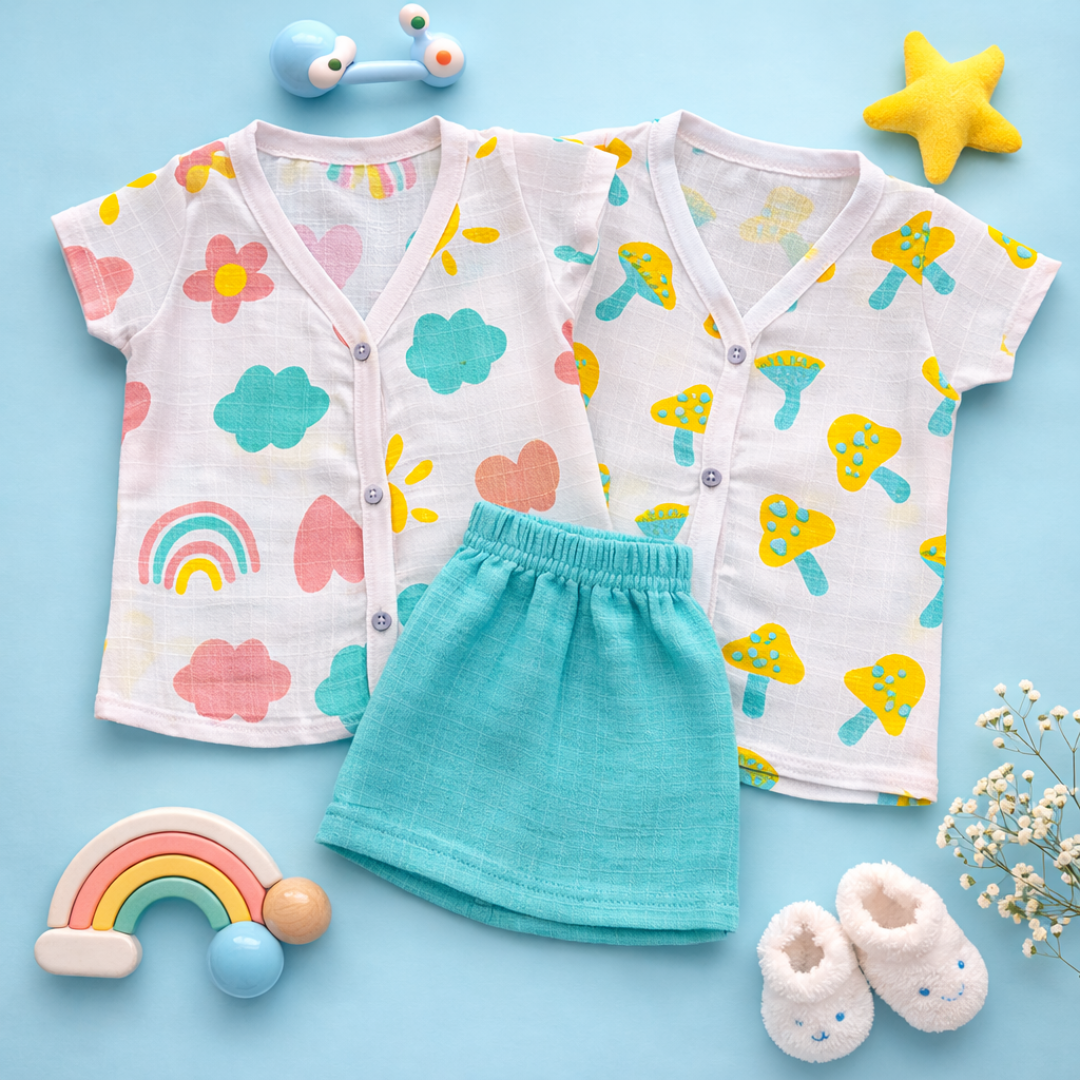 Two HalfSleeve Jablas+ 1 shorts - Rainbow+Mushroom