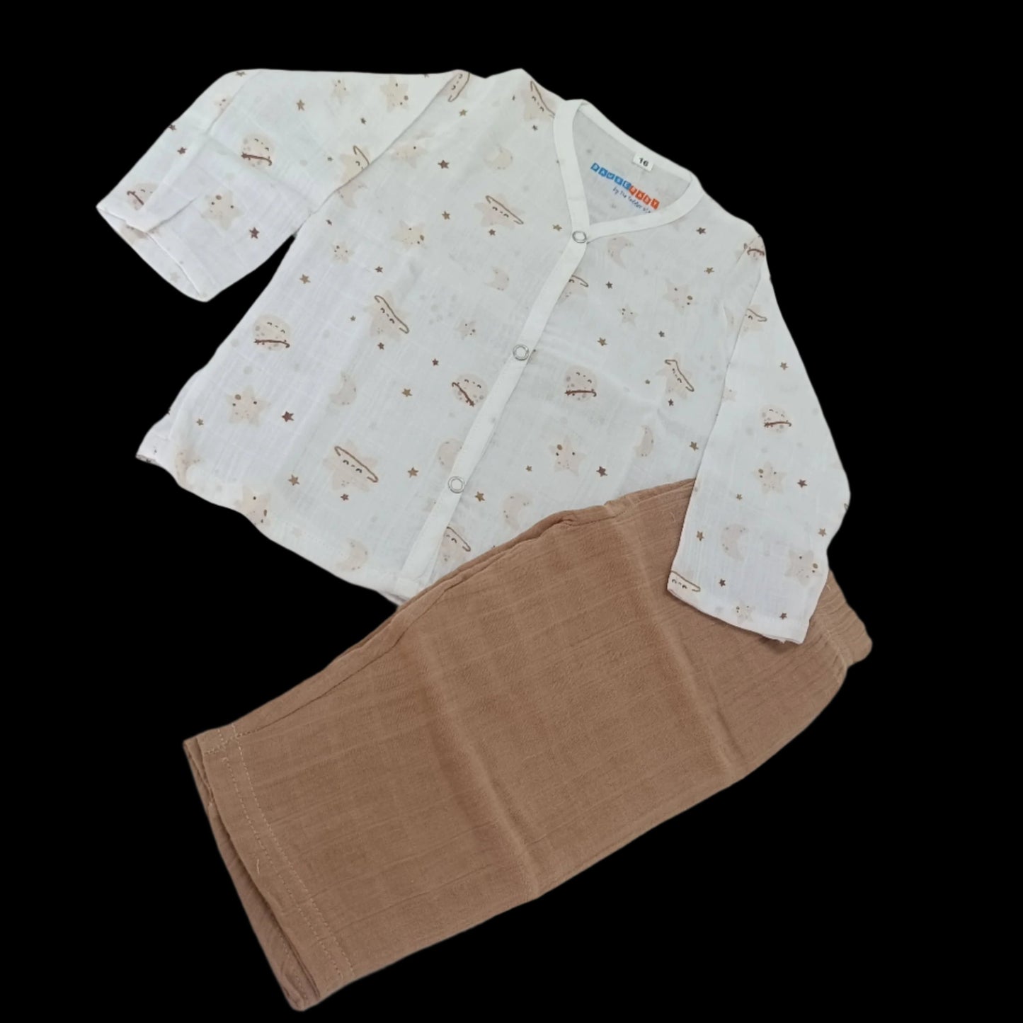 Crinkle Muslin Pyjama Sets/ Night Suits(Brown Moon & Stars)