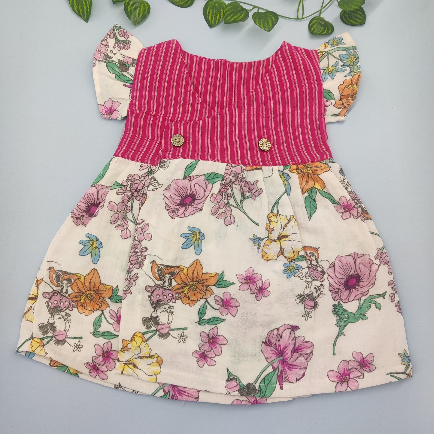 Pink Forest crossover VARNA muslin frock with frill sleeve - Bawse Baby