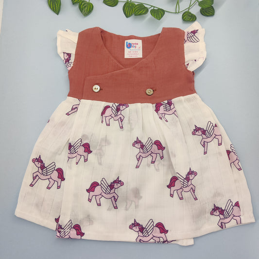 Unicorn crossover VARNA muslin frock with frill sleeve - Bawse Baby