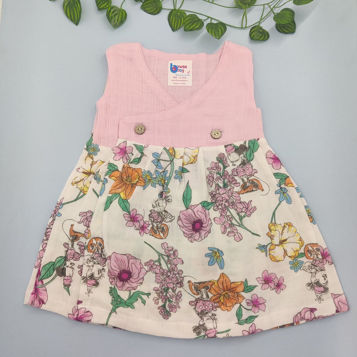 Pink forest crossover VARNA muslin frock Sleeveless - Bawse Baby