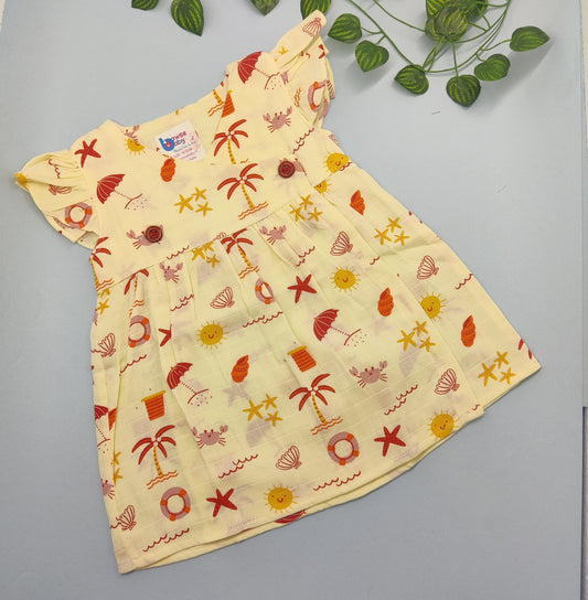 Beach vibes crossover VARNA muslin frock with frill sleeve - Bawse Baby