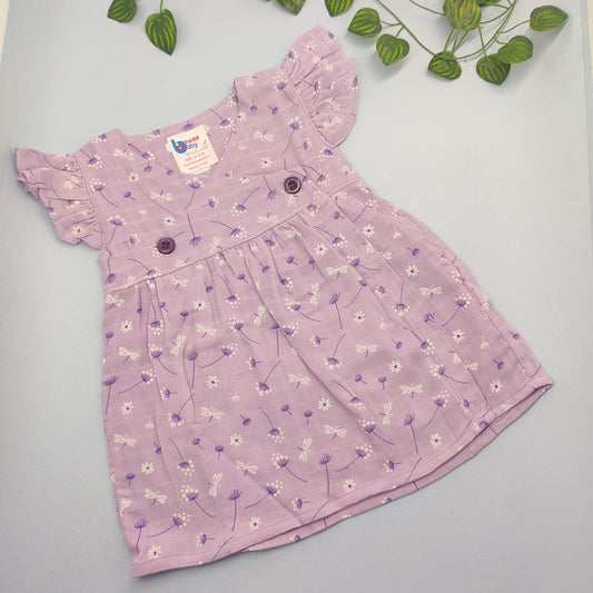 Lavender garden crossover VARNA muslin frock with frill sleeve - Bawse Baby