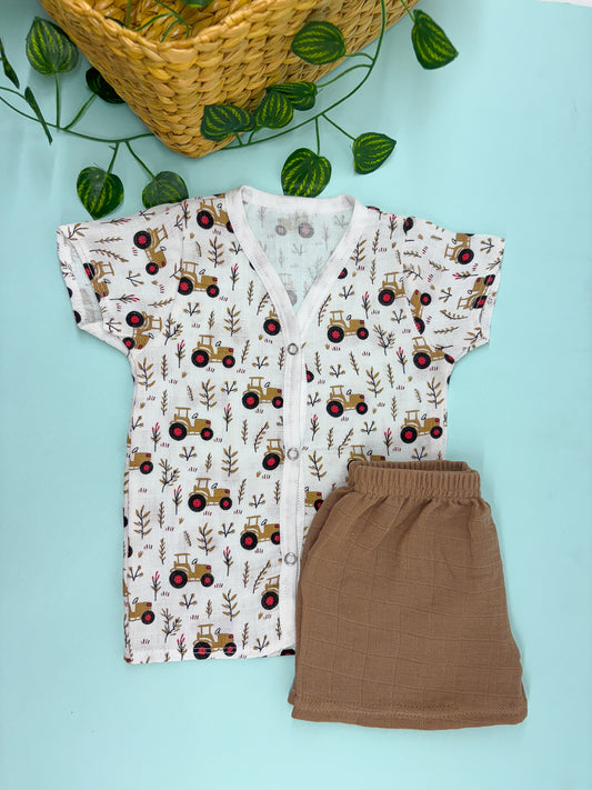 Half Sleeve Tractor Ivory Crinkled muslin co-ords