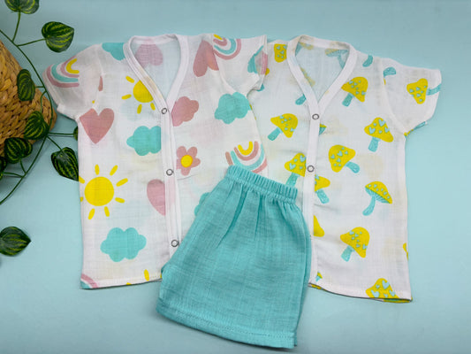 Two HalfSleeve Jablas+ 1 shorts - Rainbow+Mushroom