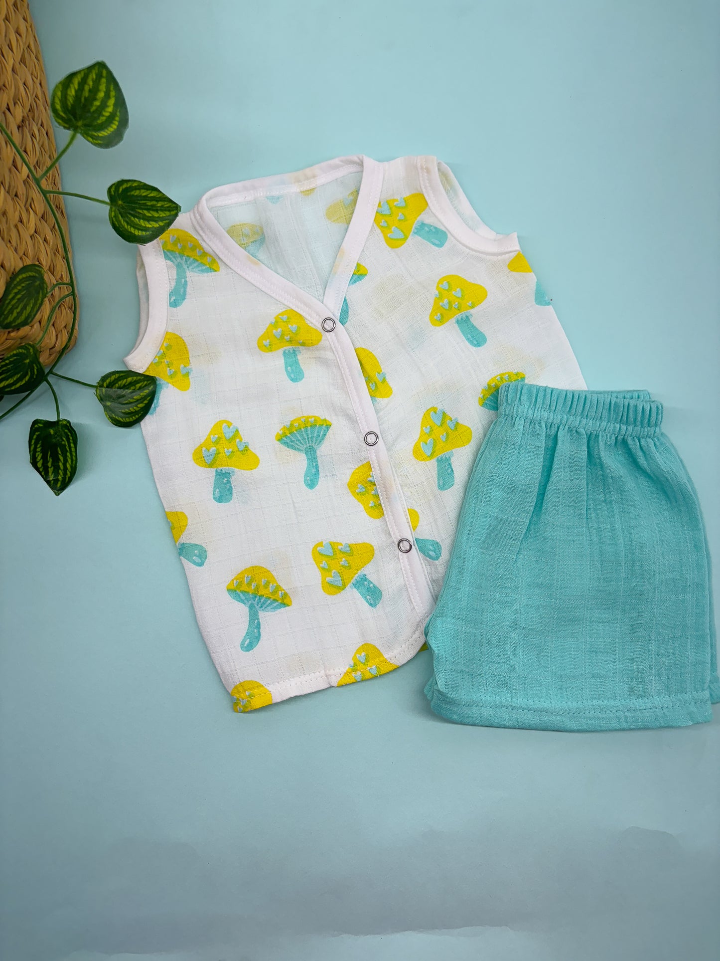 Sleeveless Mushroom dreams Crinkled muslin co-ords