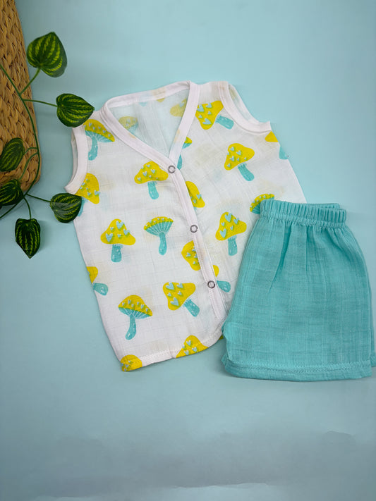 Sleeveless Mushroom dreams Crinkled muslin co-ords