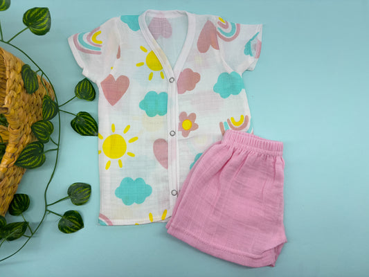 Half sleeve Rainbow party Crinkled muslin co-ords