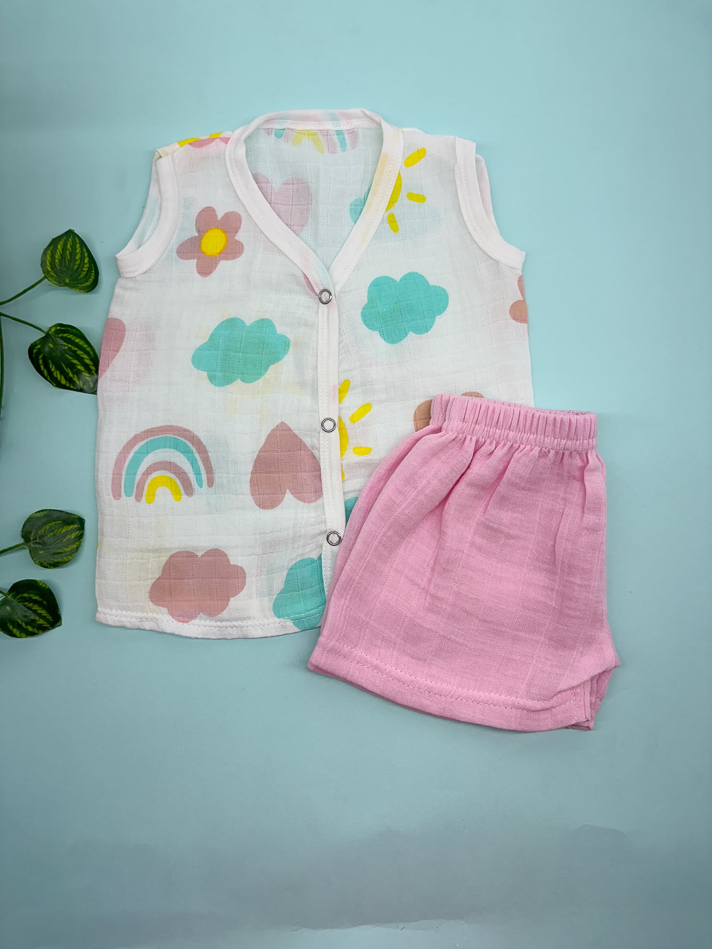 Sleeveless Rainbow party Crinkled muslin co-ords