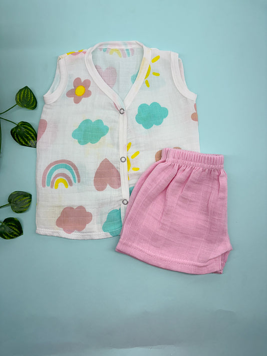 Sleeveless Rainbow party Crinkled muslin co-ords