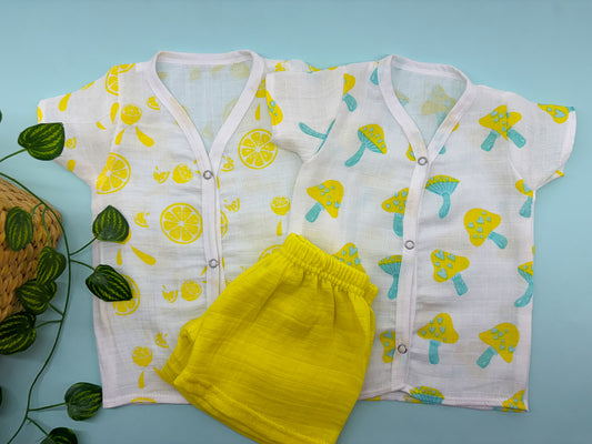 Two HalfSleeve Jablas+ 1 shorts - Lemon+Mushroom