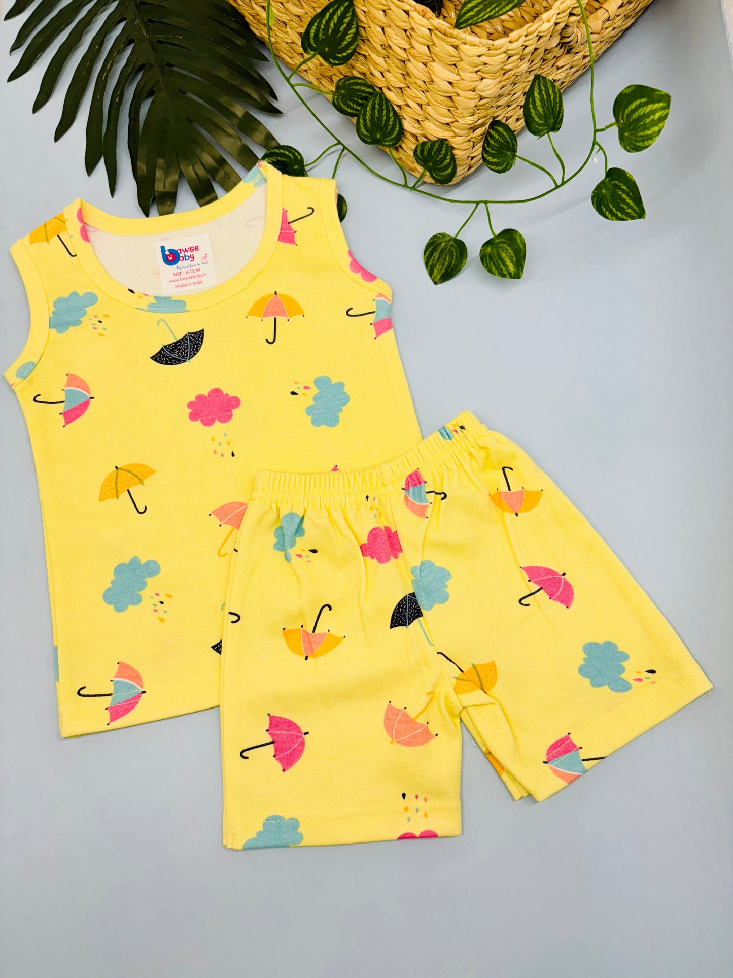 Yellow Umbrellas Knitted Co-ords - Sleeveless Unisex - Bawse Baby