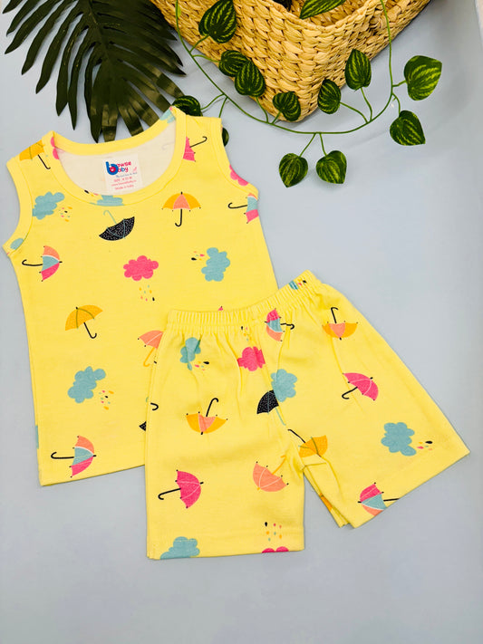 Yellow Umbrellas Knitted Co-ords - Sleeveless Unisex - Bawse Baby