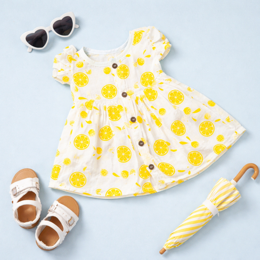 Muslin Lemon Frill Frock