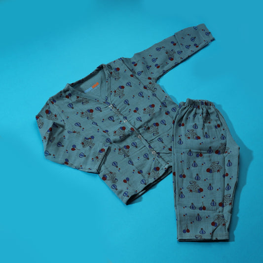 Crinkle muslin Pyjama sets/Night suits(Blue Party) - Bawse Baby
