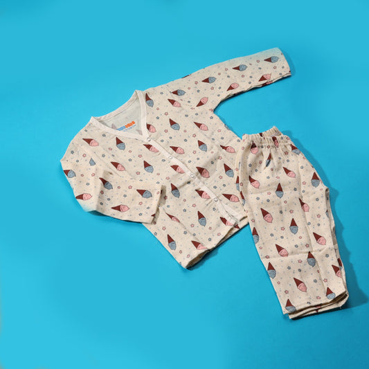 Crinkle Muslin Pyjama Sets/ Night Suits(Ivory Icecreams) - Bawse Baby