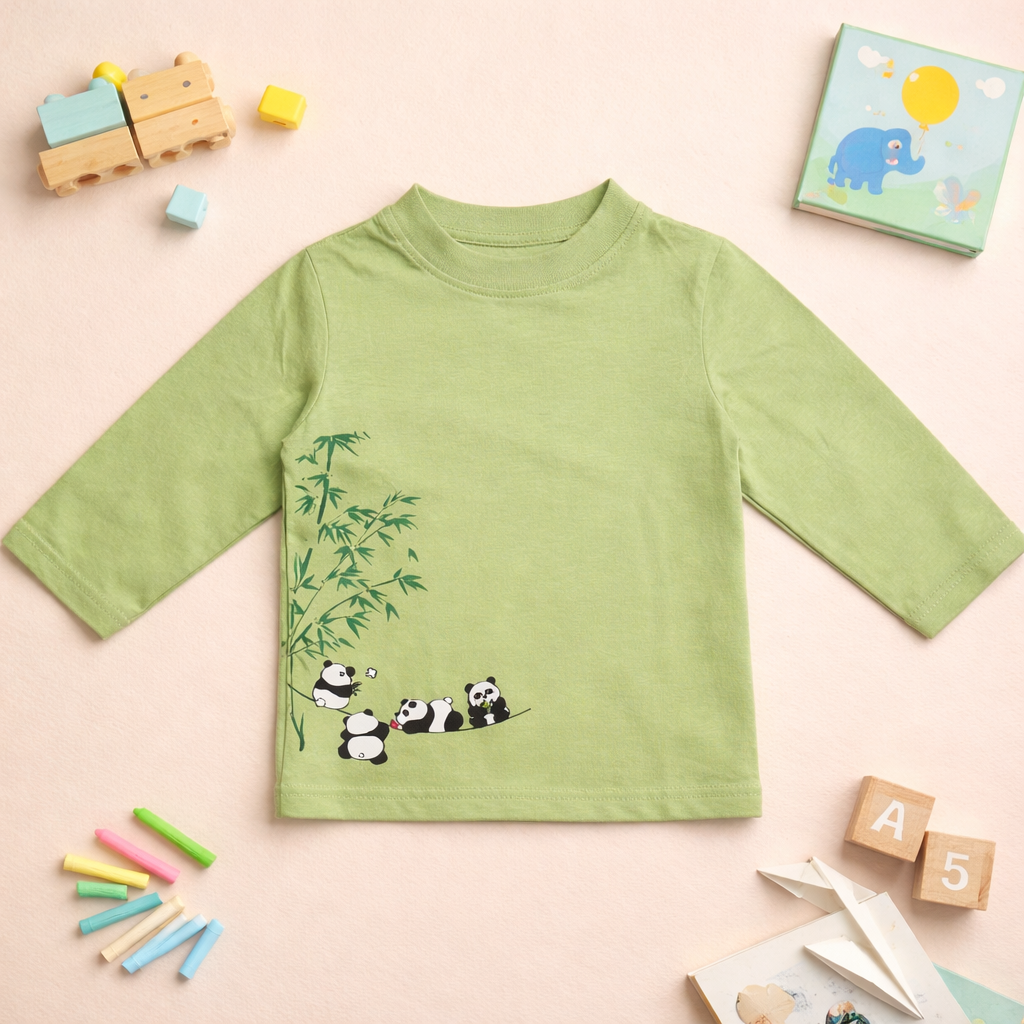 Full Sleeve T-shirt-Pandas in the forest