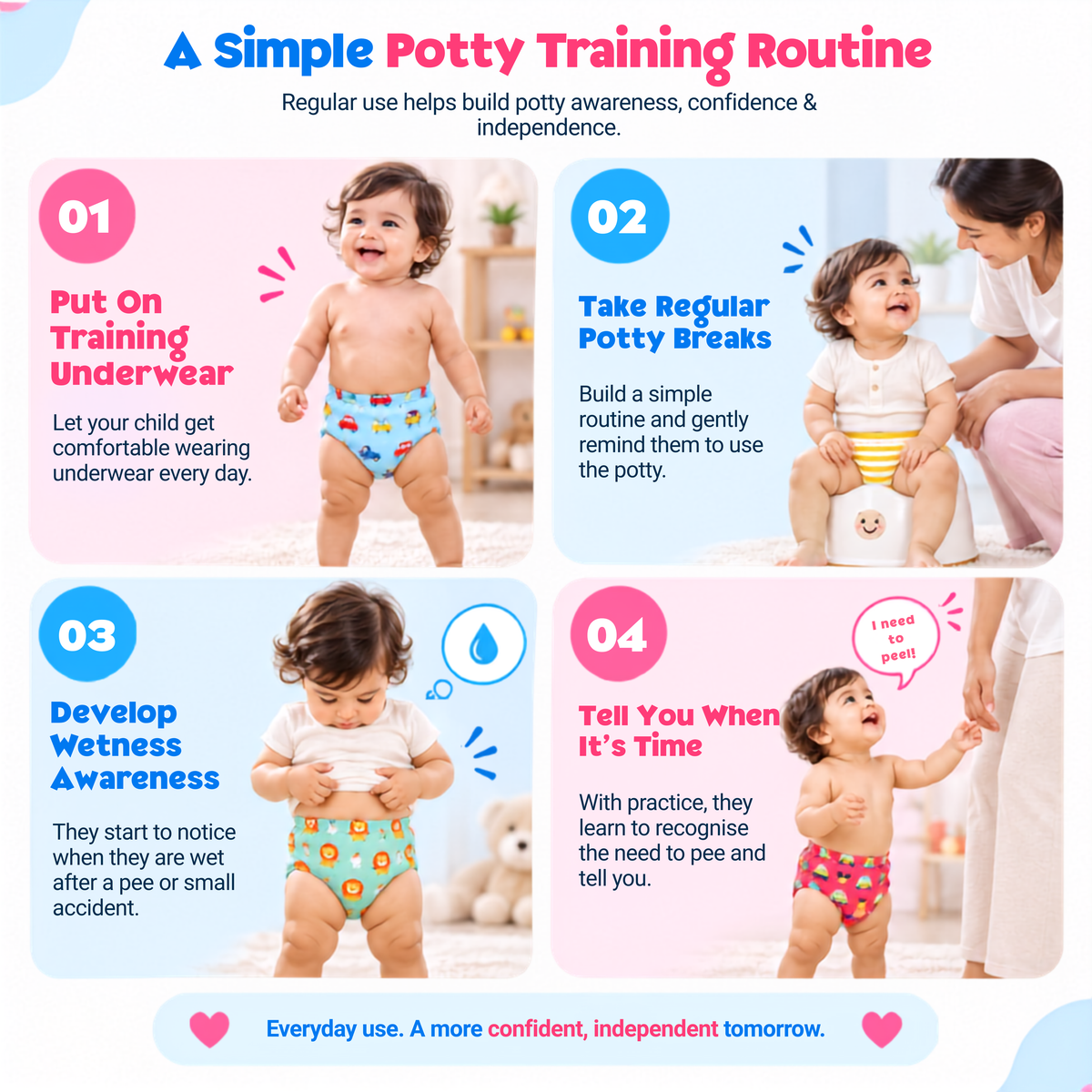 Bawse Baby Reusable Padded Underwear for Babies & Toddlers | Potty Training Pants | 3-Layer Cotton Padding | Absorbs 1 Pee | Diaper-Free Time