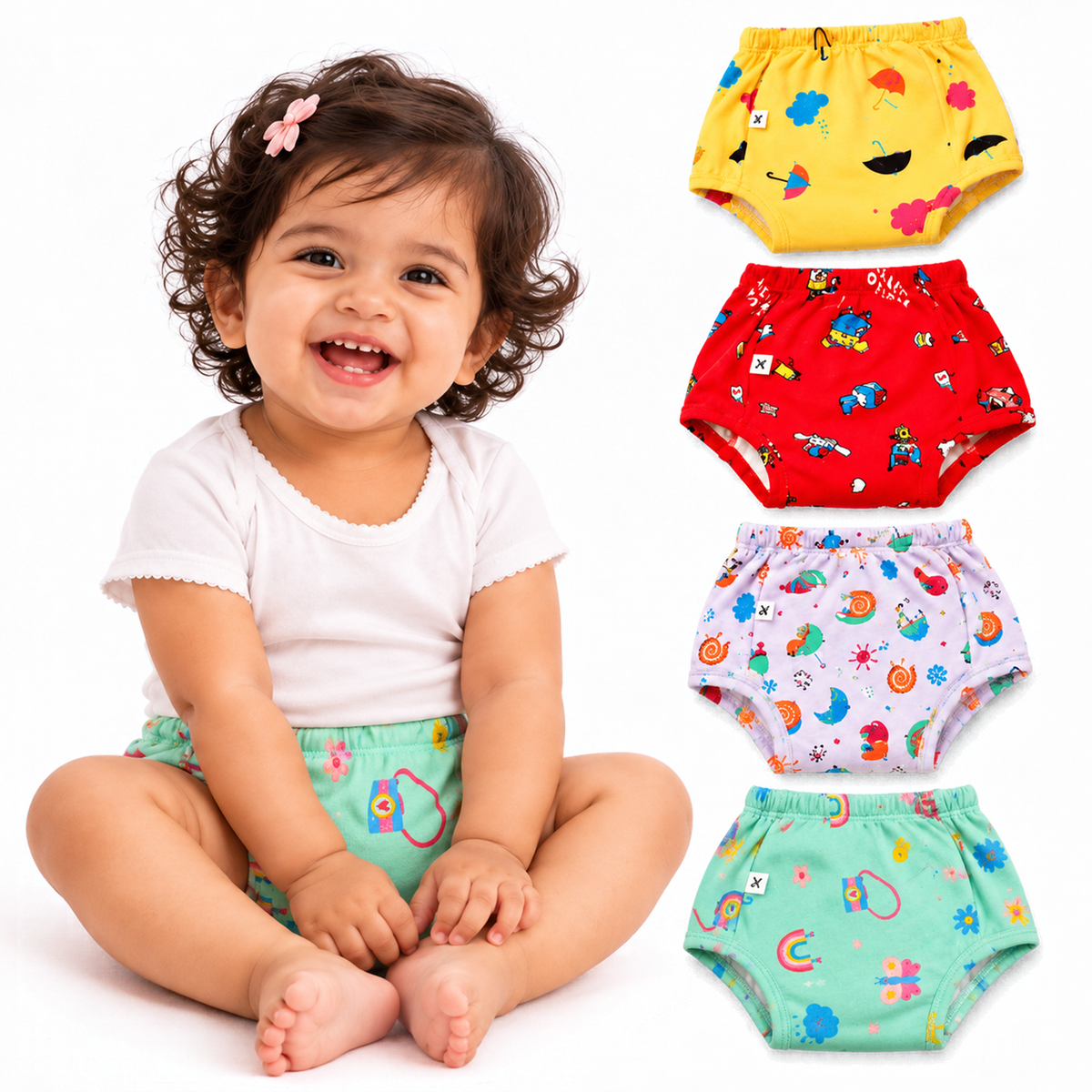 Bawse Baby Reusable Padded Underwear for Babies & Toddlers | Potty Training Pants | 3-Layer Cotton Padding | Absorbs 1 Pee | Diaper-Free Time