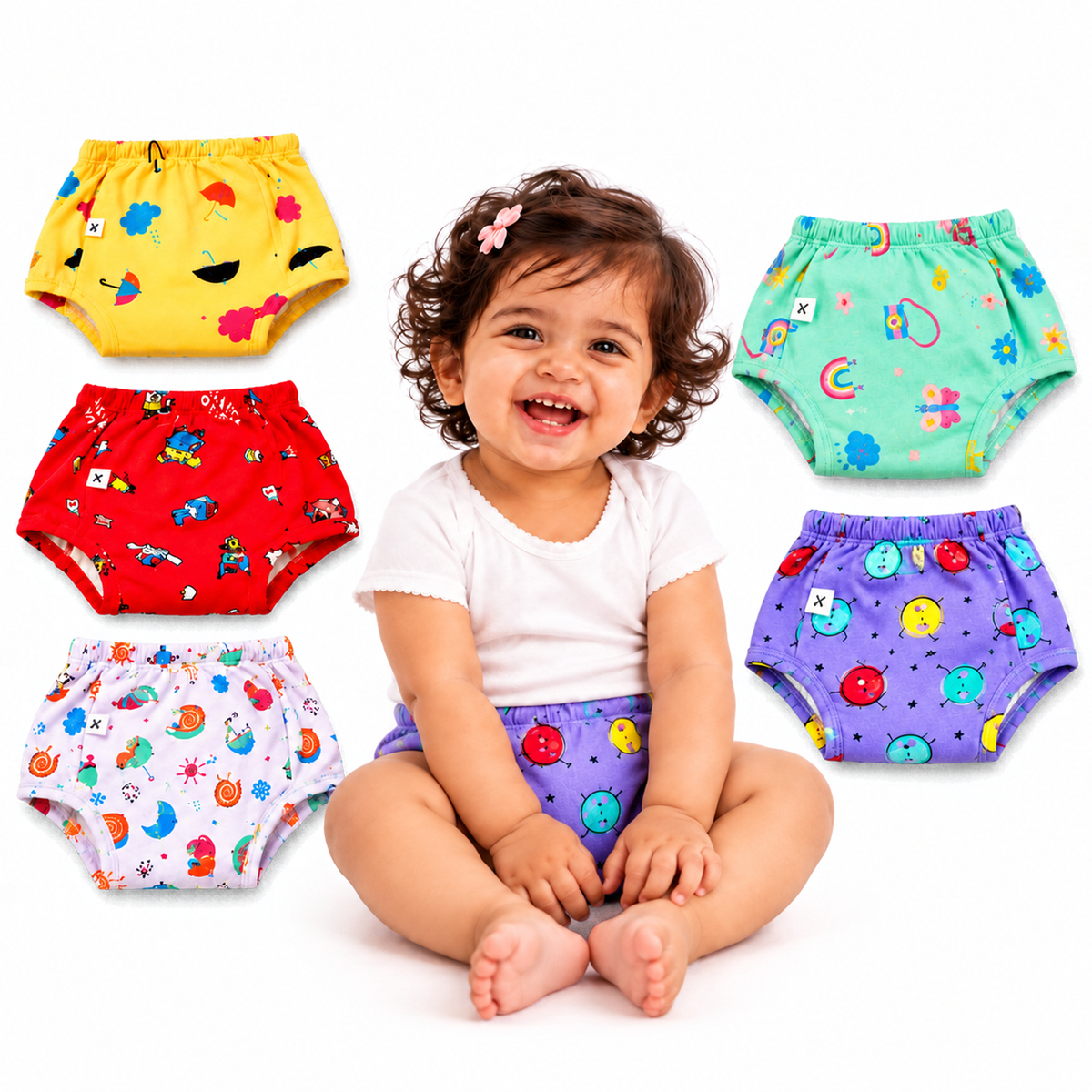 Bawse Baby Reusable Padded Underwear for Babies & Toddlers | Potty Training Pants | 3-Layer Cotton Padding | Absorbs 1 Pee | Diaper-Free Time