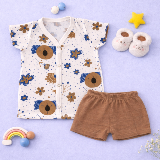 Crinkle muslin Half sleeve Jabla and Short set- Bears