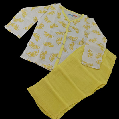 Crinkle Muslin Pyjama Sets/ Night Suits(Lemon Yellow)