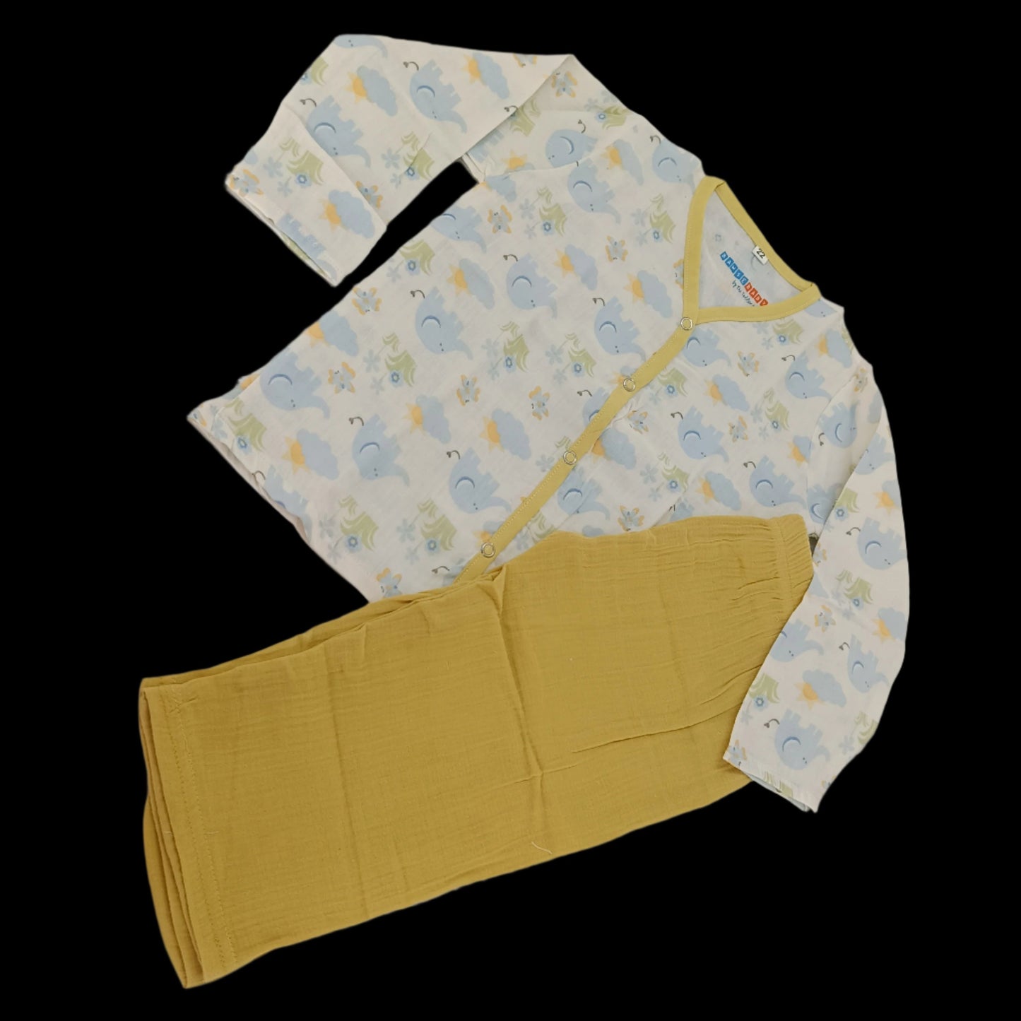Crinkle Muslin Pyjama Sets/ Night Suits(Mustard Elephant)