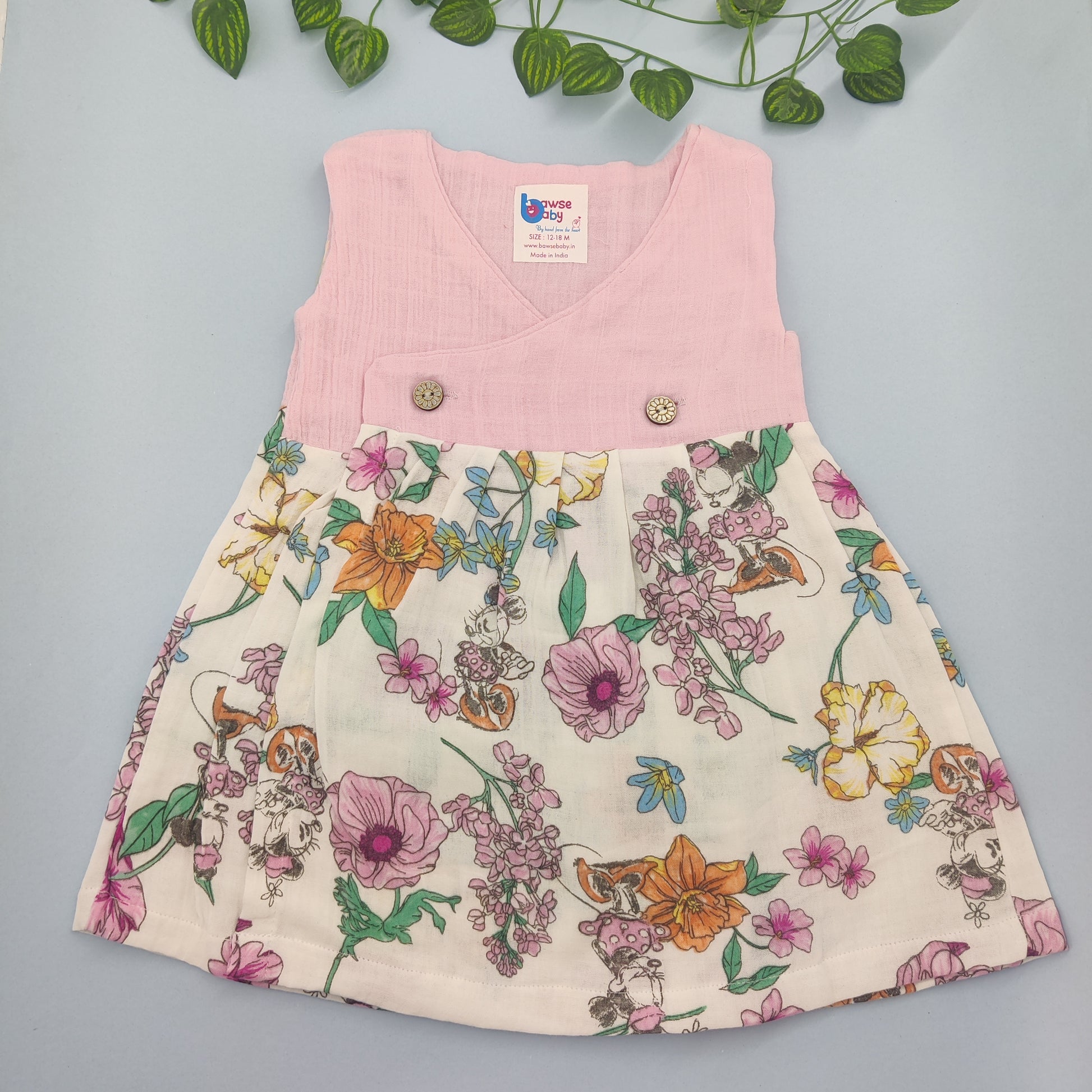 Pink forest crossover VARNA muslin frock Sleeveless - Bawse Baby