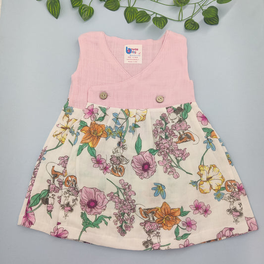 Pink forest crossover VARNA muslin frock Sleeveless