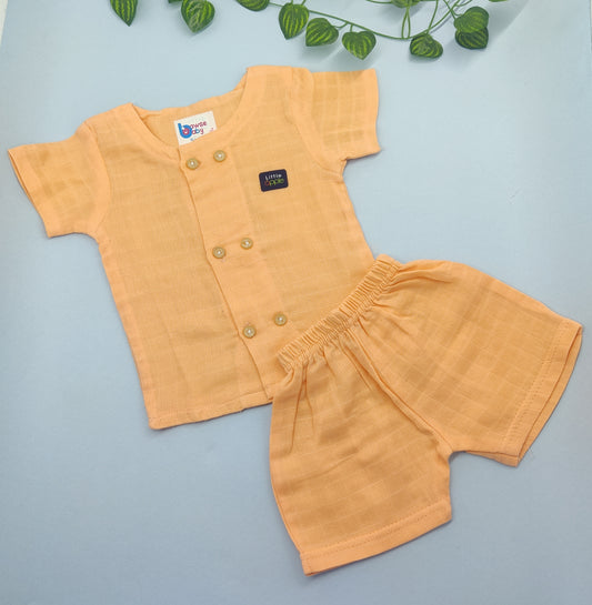 Pastel orange solid Crinkled muslin co-ords