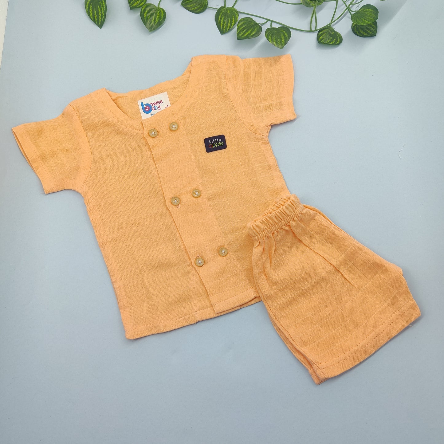 Pastel orange solid Crinkled muslin co-ords