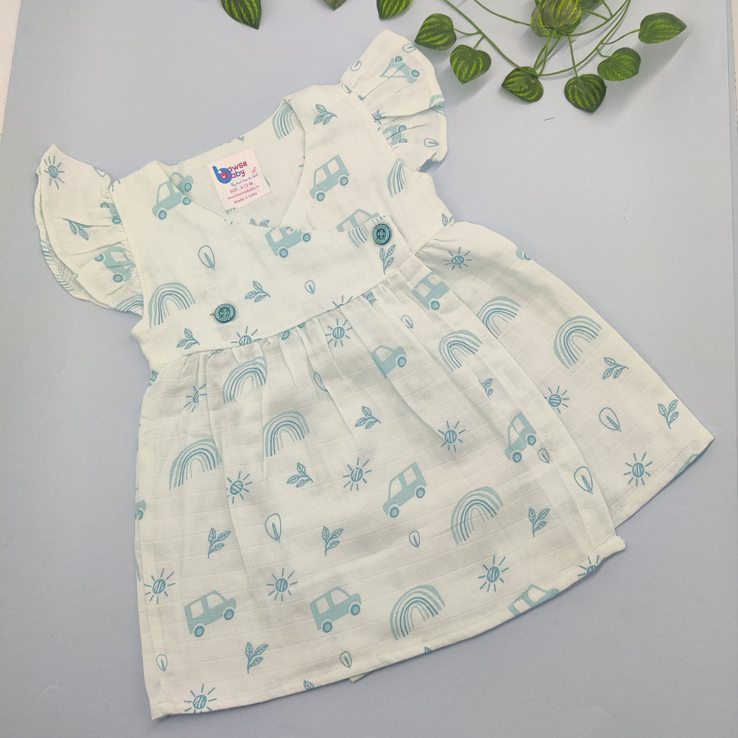 White floral crossover VARNA muslin frock with frill sleeve