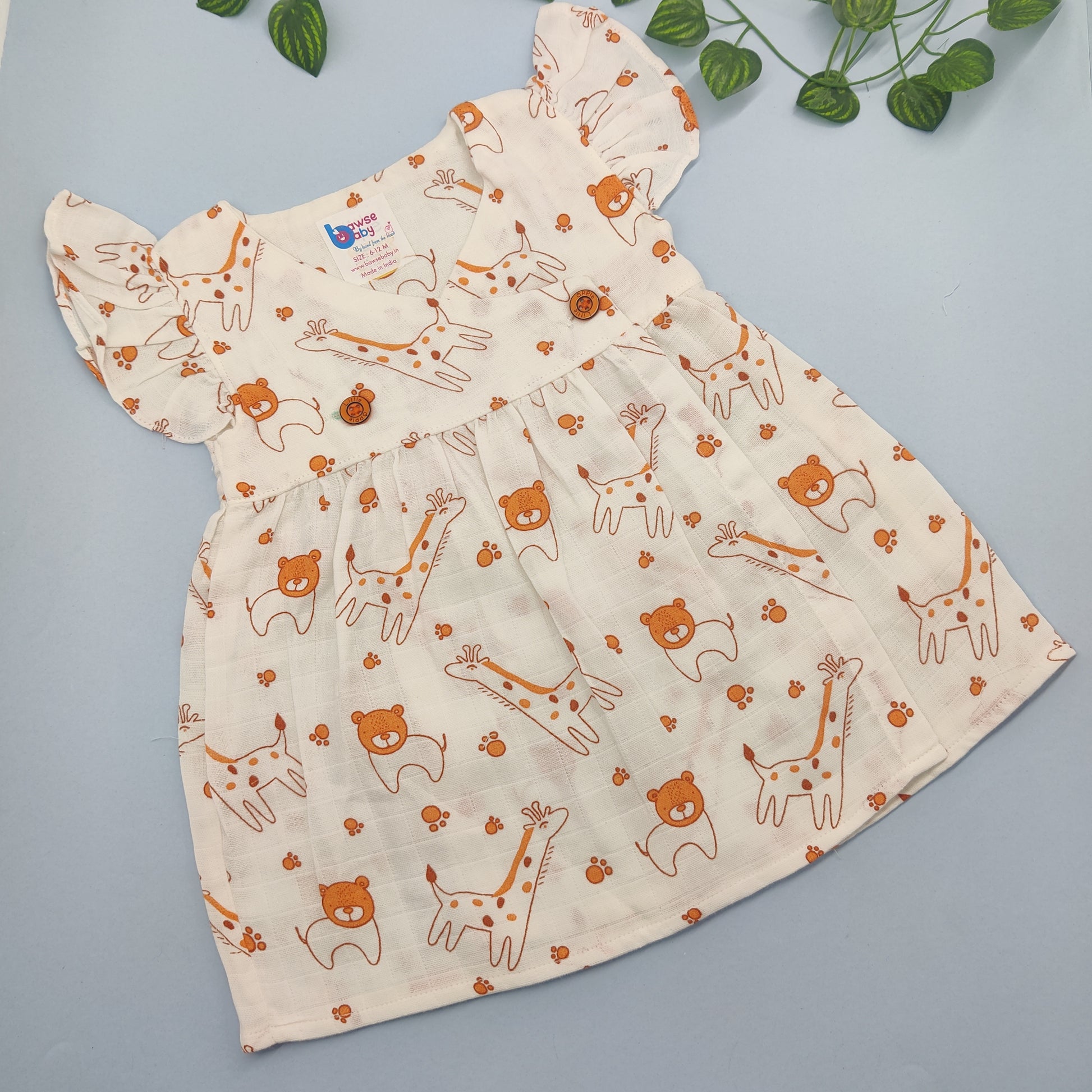 White floral crossover VARNA muslin frock with frill sleeve - Bawse Baby