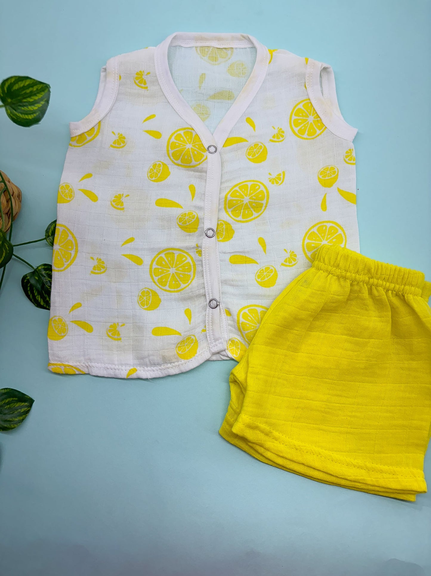 Sleeveless Lemonade Crinkled muslin co-ords