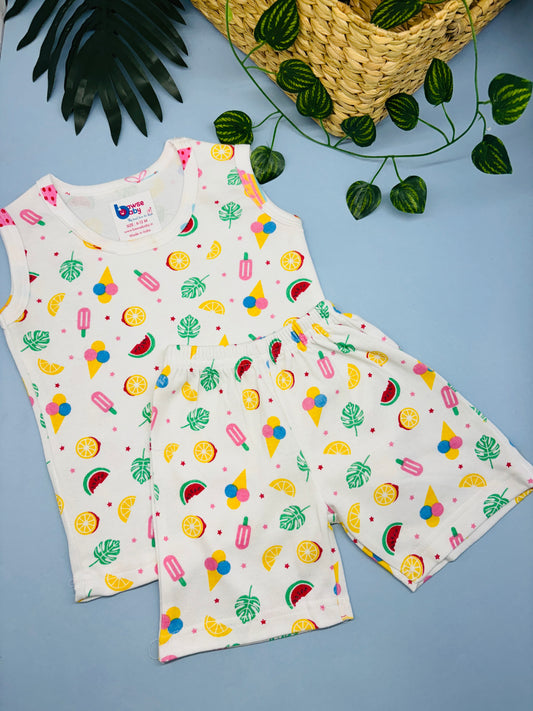 White Snacky garden Knitted Co-ords - Sleeveless Unisex