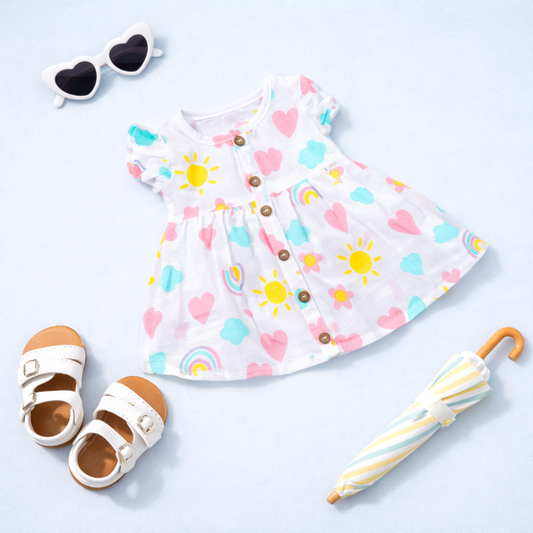 Muslin Rainbow Frill Frock