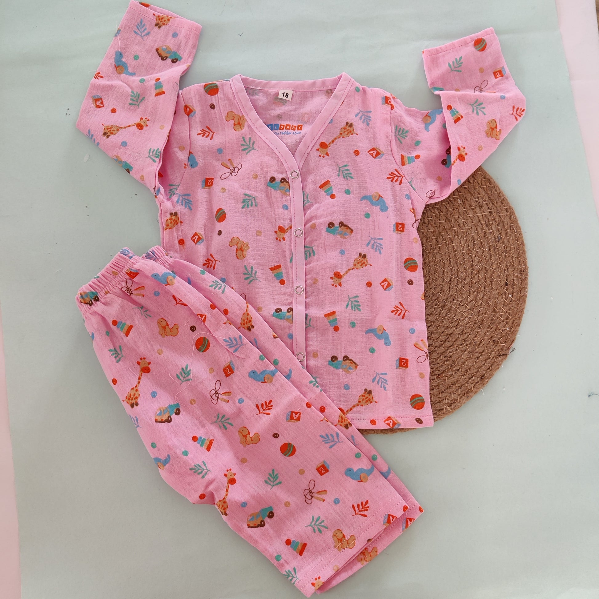 Crinkle Muslin Pyjama Sets/ Night Suits(Pink Party) - Bawse Baby 