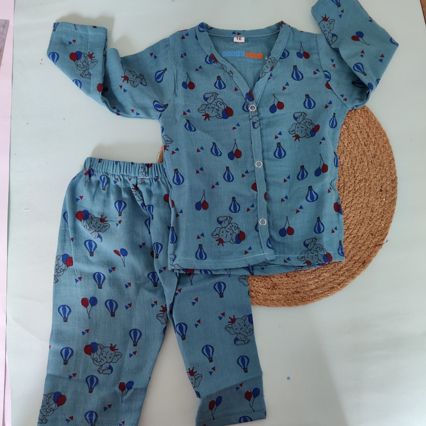 Crinkle muslin Pyjama sets/Night suits(Blue Party)